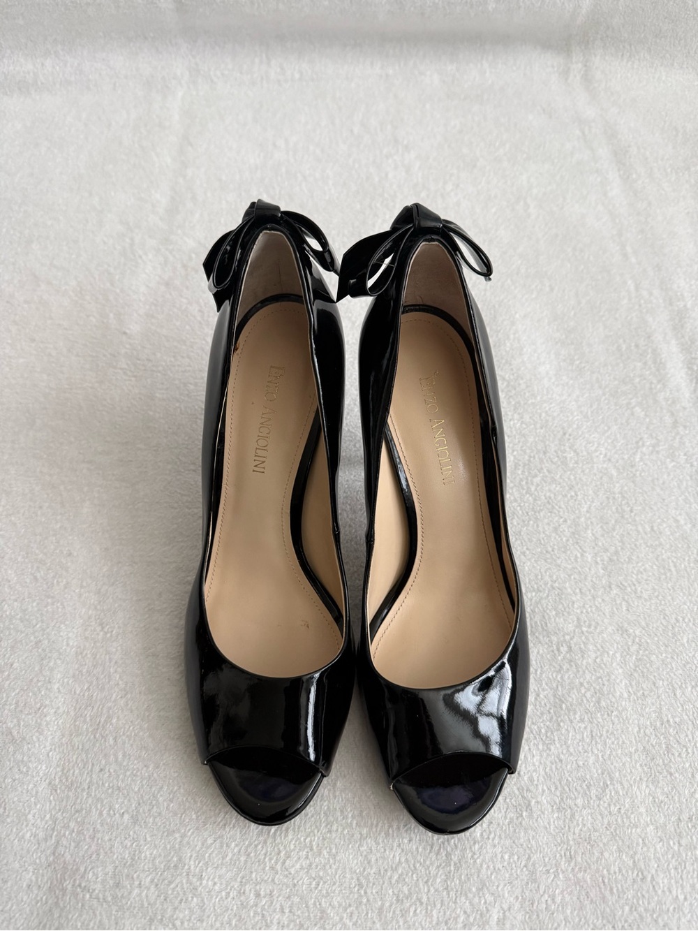 Enzo Angiolini Black Patent Peep-Toe Heels with Bow Size 8.5 - Picture 5 of 11